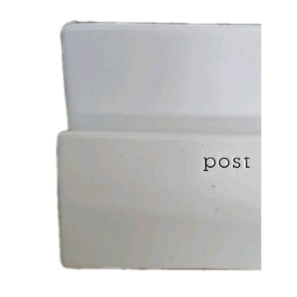 White Ceramic Post Script Letter Holder Office Mail Sorter Modern Farmhouse‎